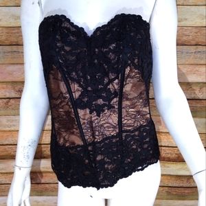 Cacique Corset Black Lace 14/16 NWT Bra Bustier Pin-up Cosplay